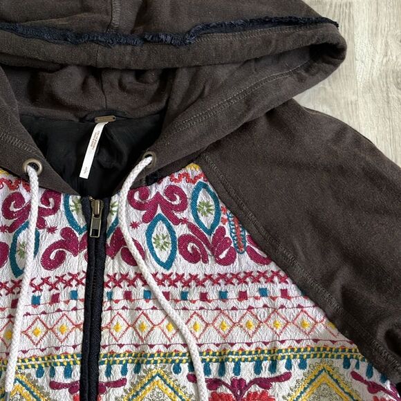 Free People Embroidered Full Zip Hooded Jacket Boho Aztec Southwest - Size Small - Picture 4 of 10